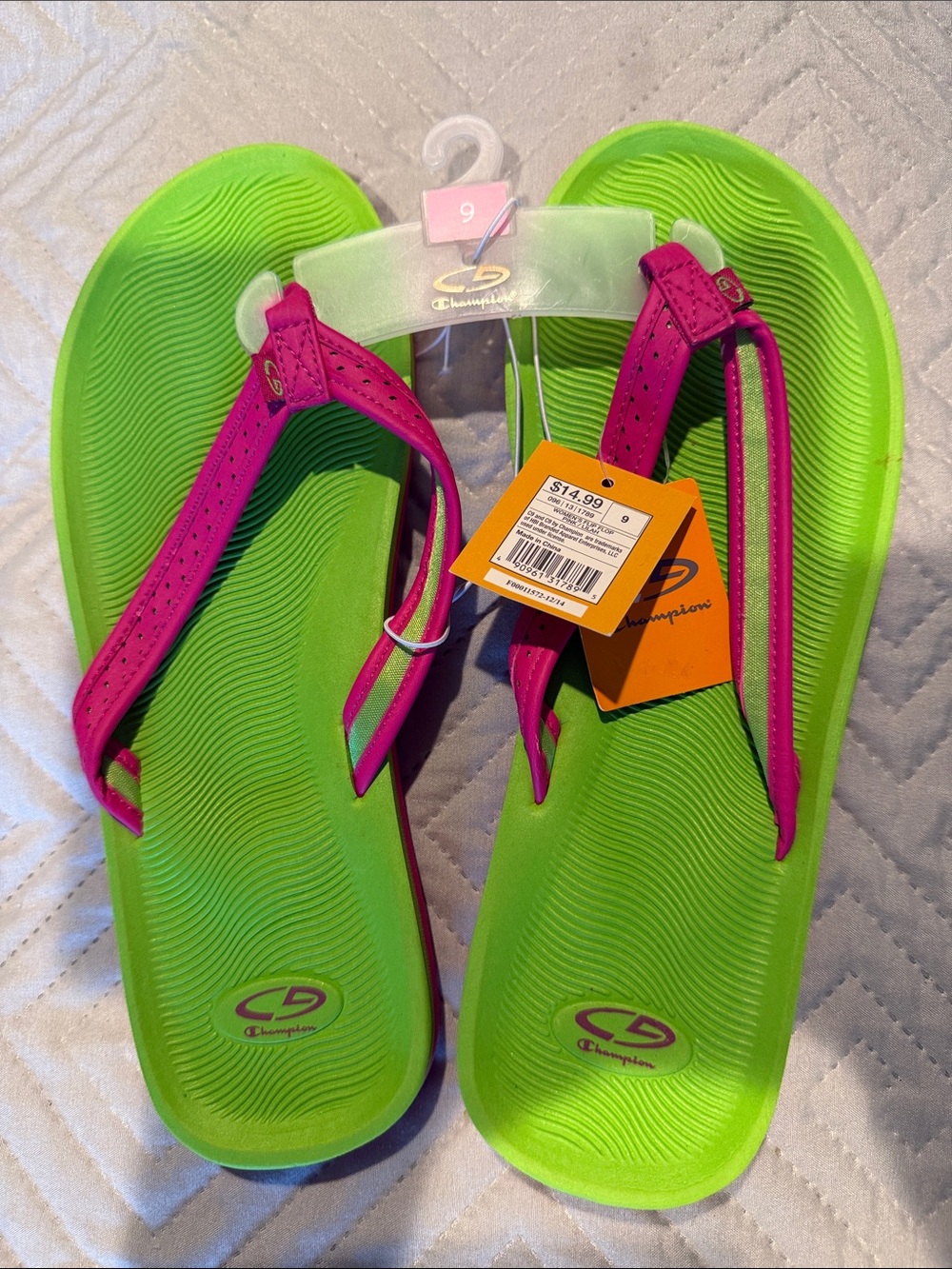 Champion Neon Green and Hot Pink Thong Sandals